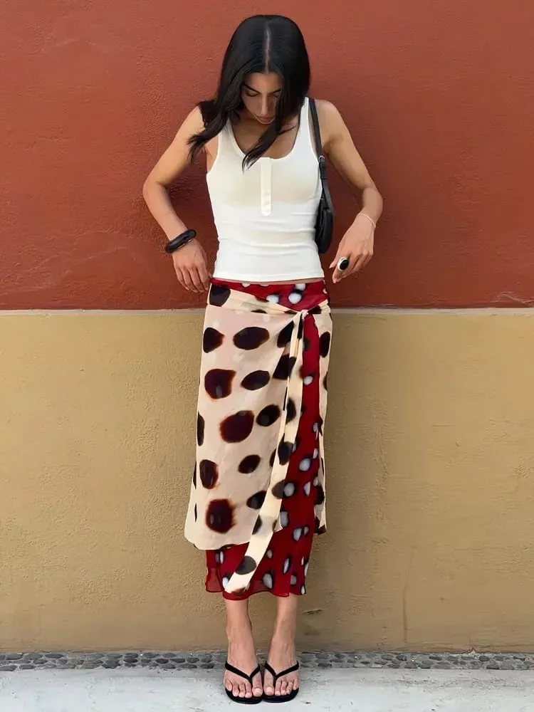 Women Beige Leopard Print Drawstring Maxi Dress Y2K U Neck Sleeveless Mermaid Skirt Women Daily Vacation Casual Outfit 2026 — image 3