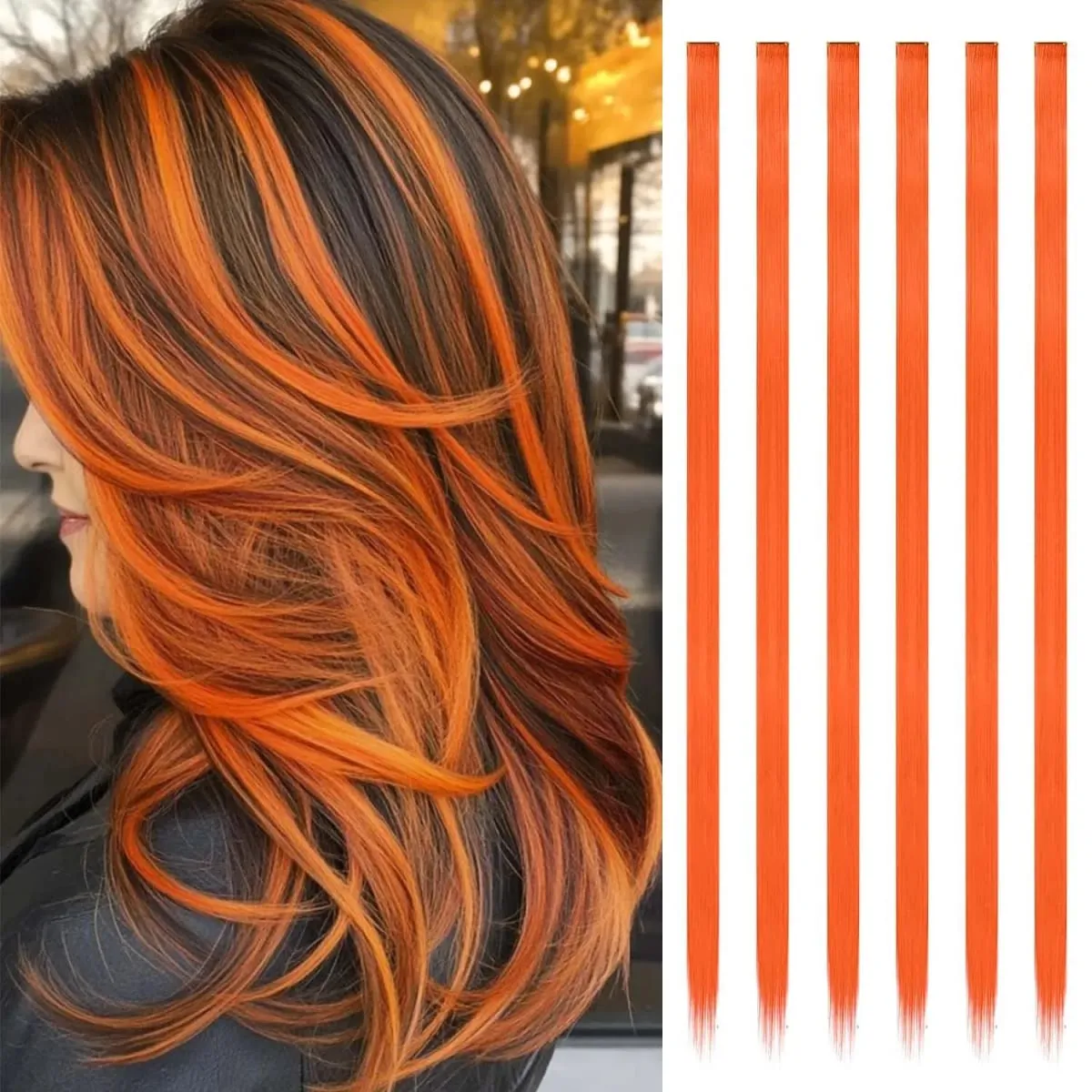 6 Pcs Clip Extensions Synthetic 24 Inch Colored Hair Extensions Party Highlights Long Straight Hairpieces for Women Kids Girl — image 13