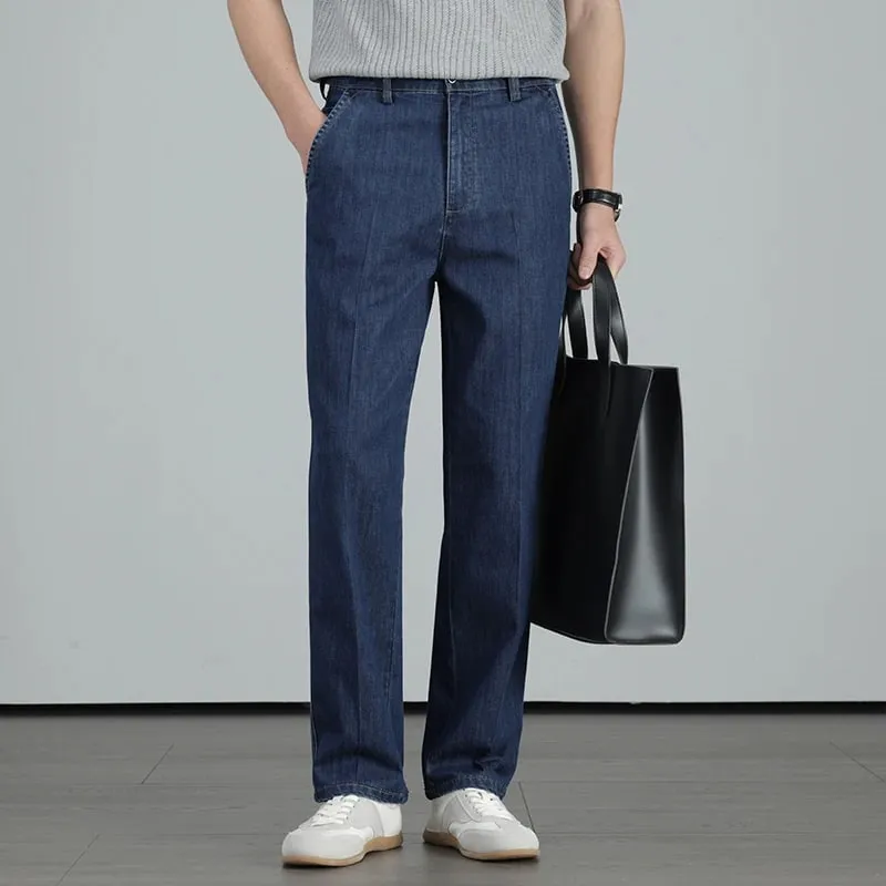 2026 Summer High Quality Clothing Men's Lightweight Straight Jeans Silk Lyocell Business Casual Thin Trousers Denim Pants — image 6
