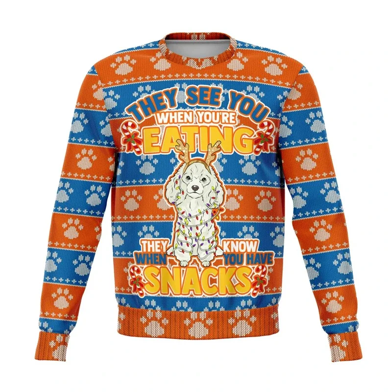 Colorful Dog Cat Pattern Ugly Christmas Sweater For Men 2026 New Year Festival Hoodie Women Merry Christmas Crew Neck Sweatshirt — image 8