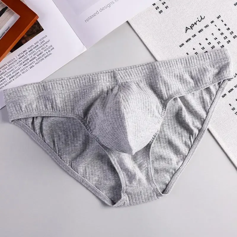 남자의 섹시한 브리프 립 코튼 통기성 편안한 땀 흡수 스포츠 속옷 청소년 낮은 허리 U 볼록한 주머니 언더 팬츠 — image 2