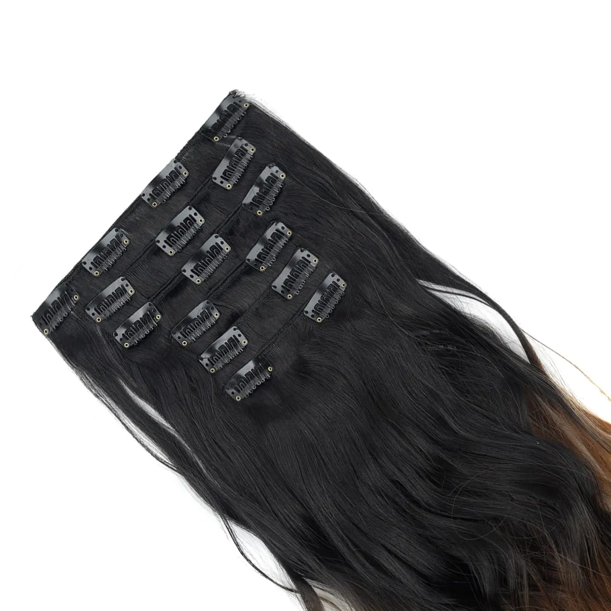 Clip in Hair Extensions 6PCS Hairpiece 20Inch Long Wavy Synthetic Thick Double Weft Hair for Women Gradient Color Daily Use