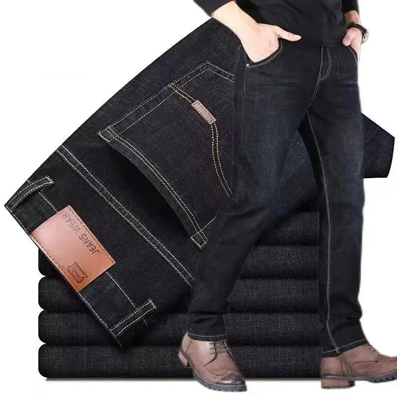 2024 Sommertynde mænds elastiske bomuldsjeans Mode Grå Komfortable Lige Business Lige Casual Bukser Højkvalitets mærkebukser — image 4