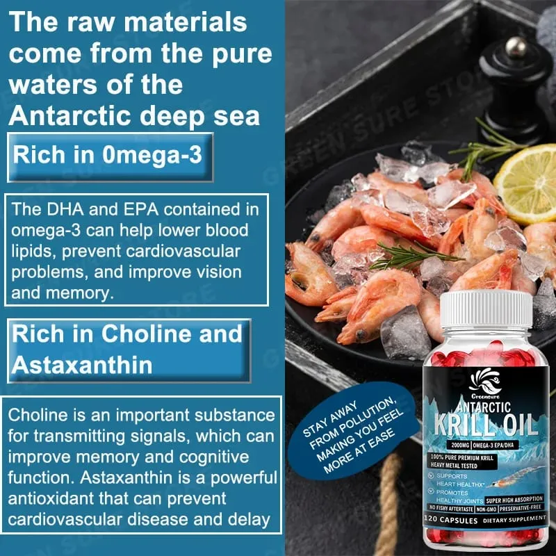Premium Antarctic Krill Oil 2000mg – Omega-3 EPA & DHA Heart & Brain Support – 60/120 Softgels