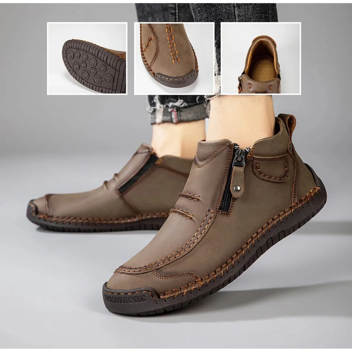 New Autumn Handmade Leather Men Boots Outdoor Design Sneakers Man Breathable Casual Leather Shoes Men Ankle Boots Fall Plus Size — image 7