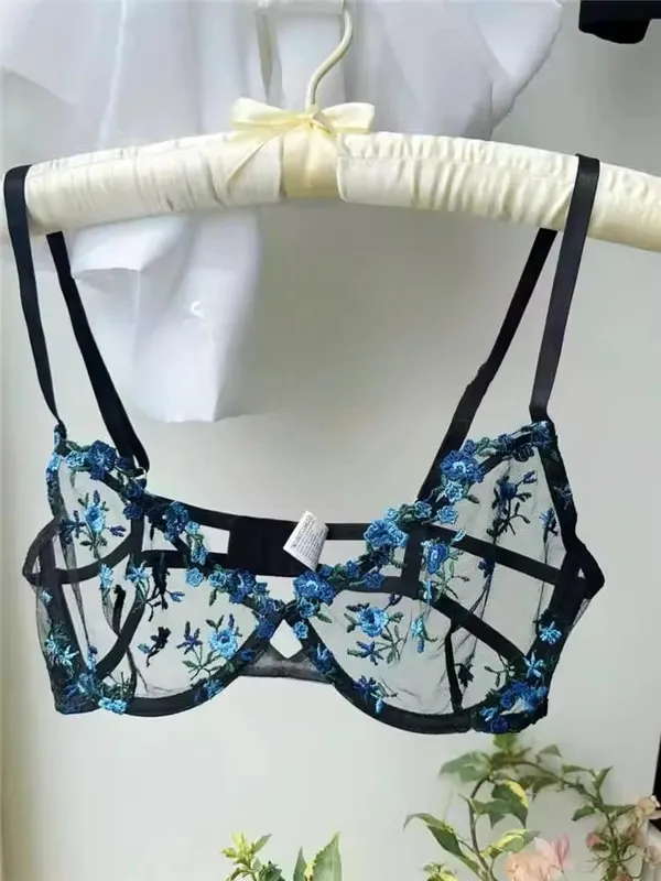 French Elegant Lingerie Set-Floral Embroidery Semi-Transparent Bra & Brief Black Sensual Women's Underwear Luxury Intimates — image 11