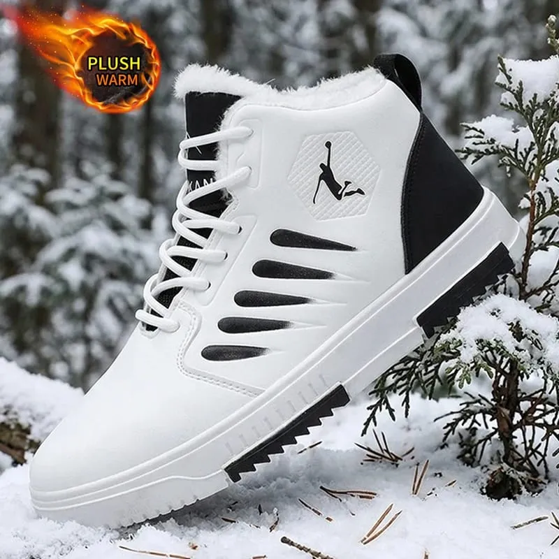 Men Winter Fleece Lined High‑top Sneakers Lace‑up Leather Upper Non‑slip Sole Warm Casual Skate Shoes For Daily Wear — image 5