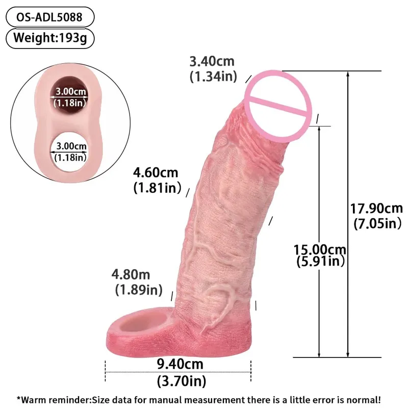 Reusable Penis Sleeve with Realistic Closed Head And Cock Ring Dick Enlargement Comdom Delay Ejaculation Sex Toys for Men — image 19