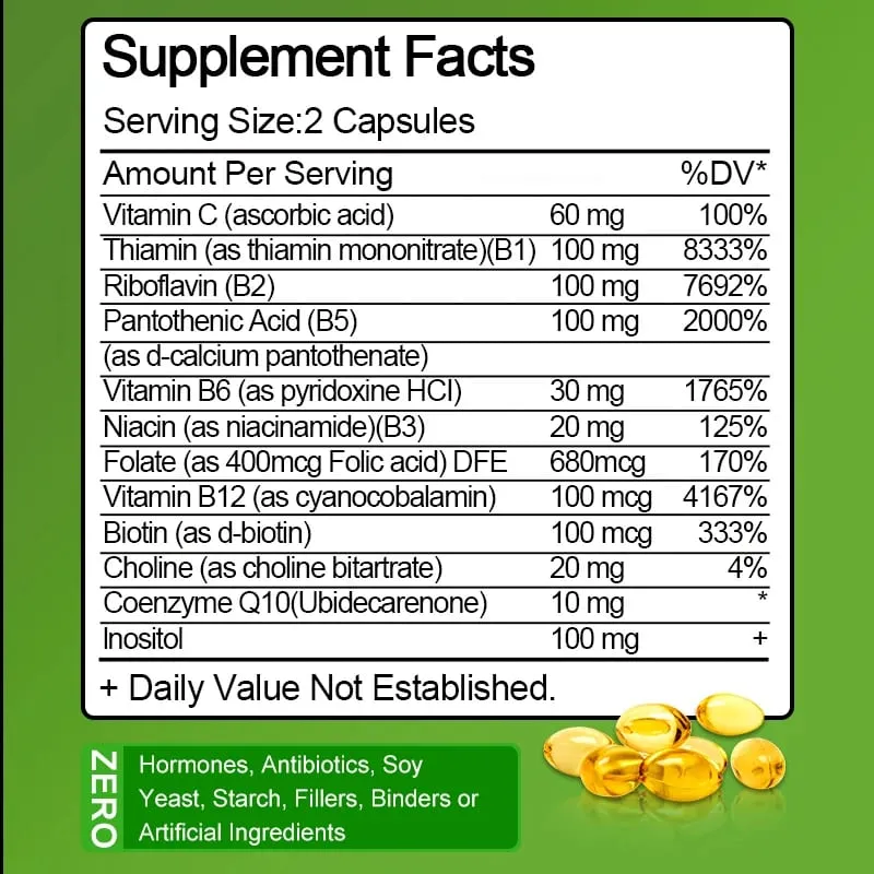 Alxfresh Vitamine B-complex met vitamine C - Immuungezondheid Energieondersteuning en ondersteuning van het zenuwstelsel - Vegetarische capsule zonder GMO — image 6