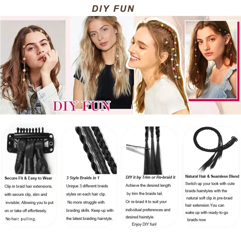 2Pcs Clip‑in Y2K Boxer Braid Ponytail One Clip Three Braids Long Synthetic Fake Hair Extensions For Women — image 6