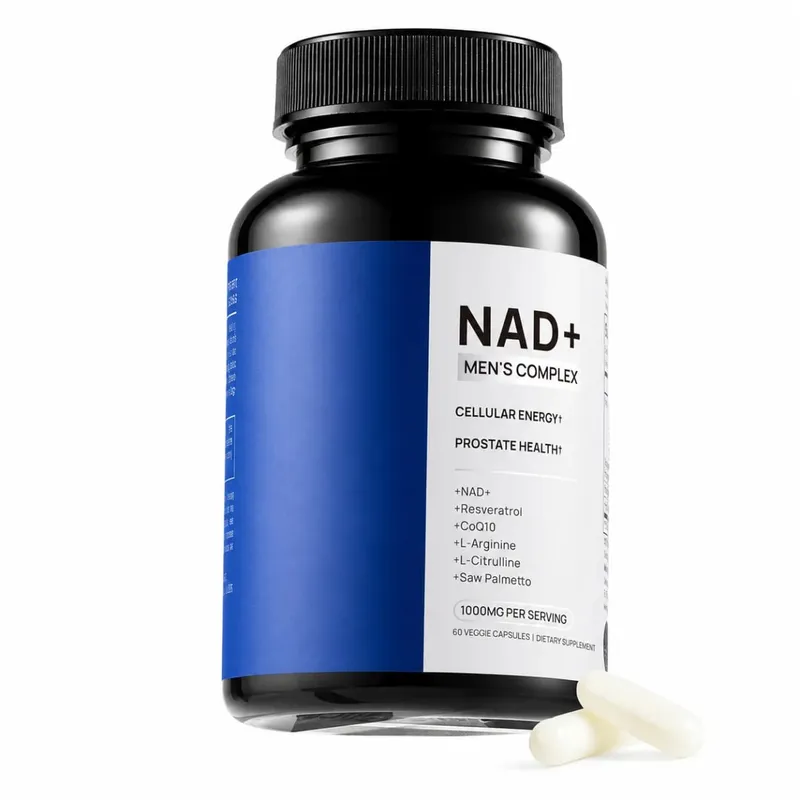 Mens NAD+ Complex 60 Capsules - Liposomal NAD+ Resveratrol CoQ10 Saw Palmetto for Cellular Energy Prostate & Hormonal Support