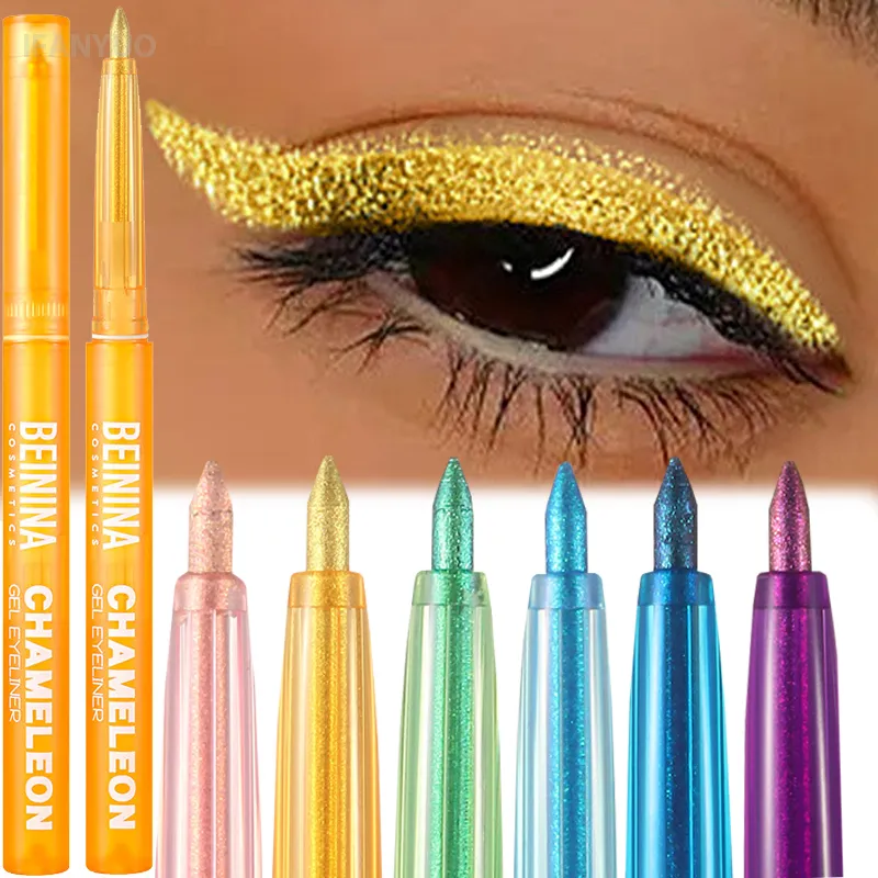 Shiny Chameleon Metallic Yellow Eyeliner Gel Pen Eyeshadow Multicolor Eye Liner Pearlescent Polarized Glitter Eye Pigment Makeup