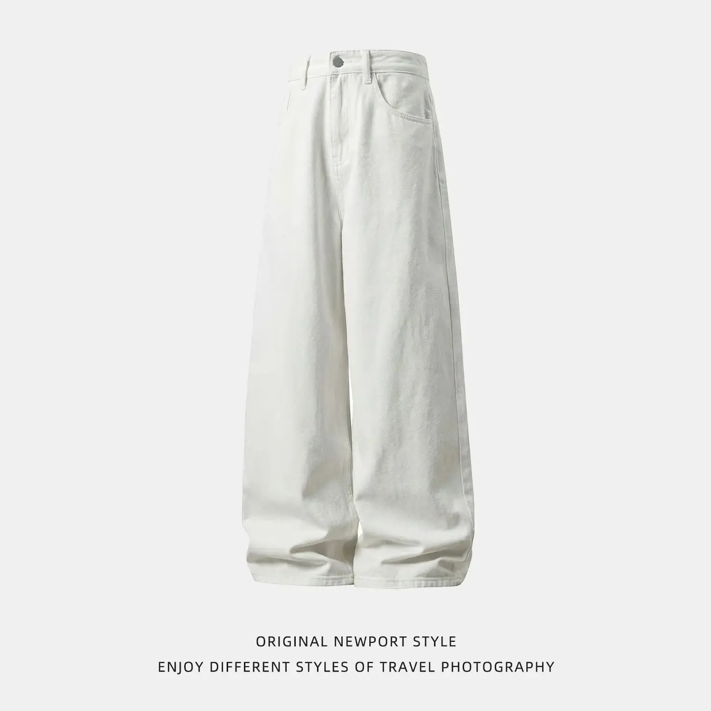 100% Cotton White Jeans Classic Embroidered Straight Loose Korean Retro High Street Y2K Casual Wide Leg Pants for Men and Women — image 5