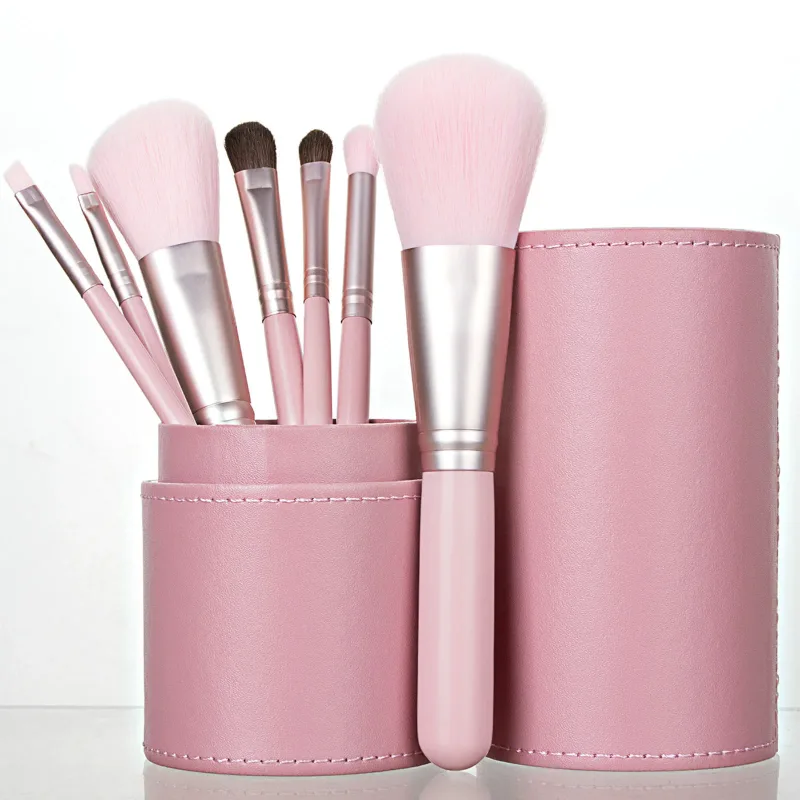 Portable 7Pcs Complete Makeup Brushes With PU Storage Bucket Foundation Highlight Eyebrow Beginner Cosmetic Kit — image 8