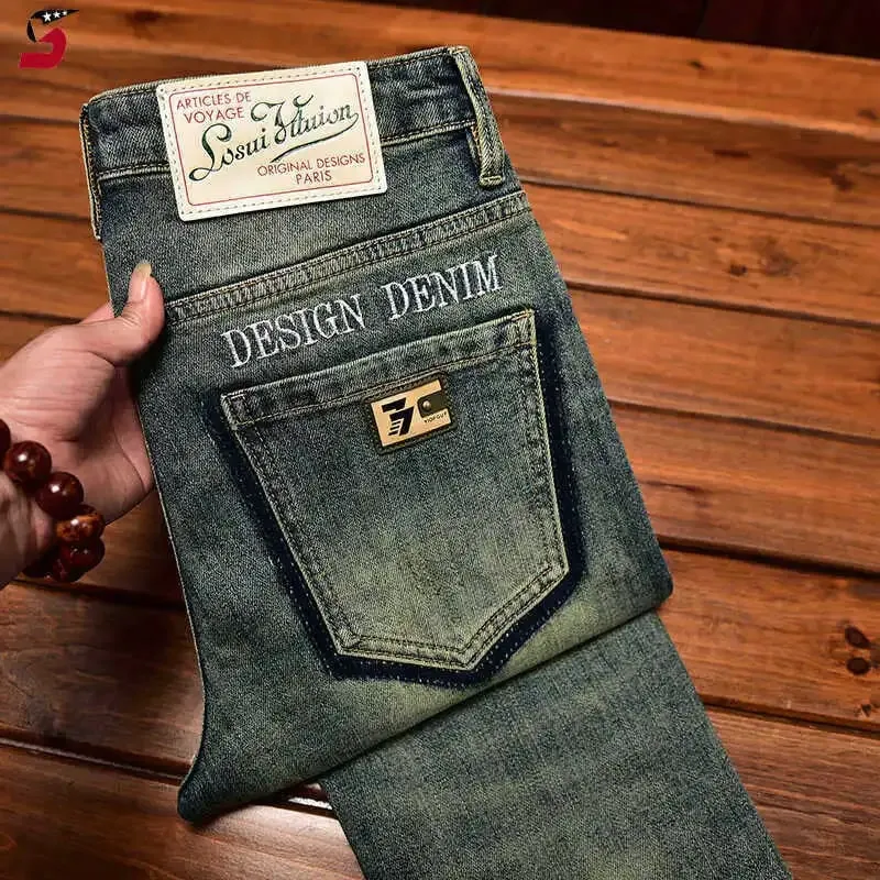 2026 Retro Nostalgic Jeans Men's Embroidered Print Spring and Autumn Men's Clothing Elastic Slimming Small Foot Trendy Pants — image 2
