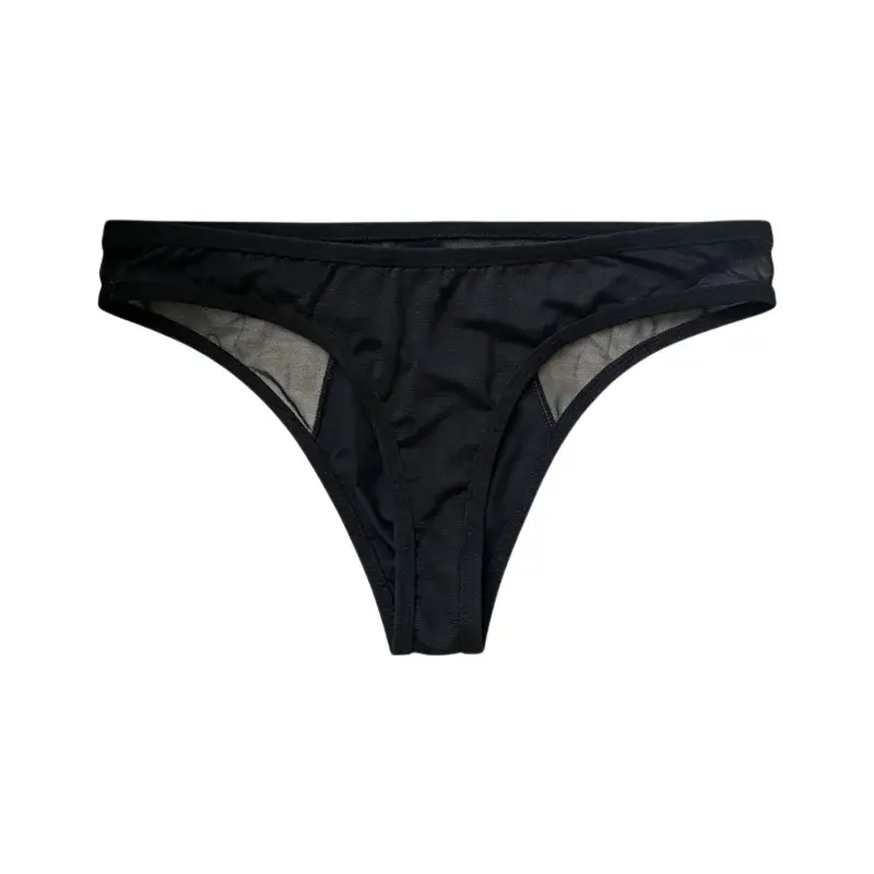Sexy Men Low Rise Triangle Underwear PU Leather Front Spliced Breathable Mesh Sides Transparent T-back Briefs — image 2