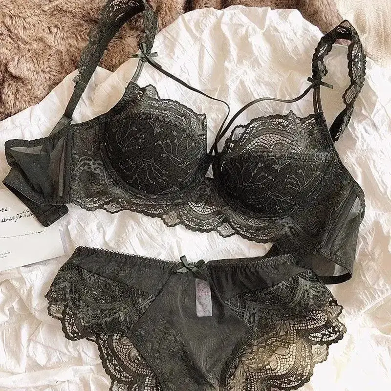 French Pure Lace Bralette Petite Bralet Set Košíčky AABB s odnímatelnými ramínky a tenkými vycpávkami Push Up Měkká kostice Sexy Dámské — image 4