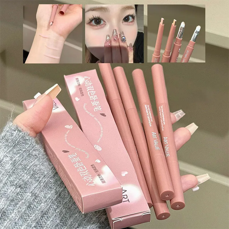 Bicolor Under Eyes Pen Double Ended Lying Silkworm Pencil Nude Lower Eyelid Contour Aegyo-sal Eyeliner Makeup with Detail Brush — image 6