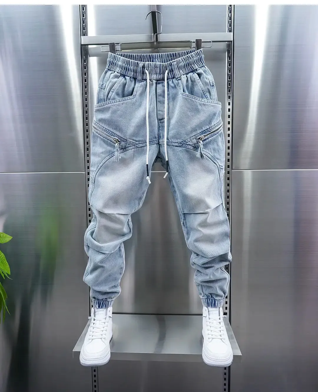 Fashionable Street Jeans Cool Zipper Harem Jeans High Quality Luxury Brand Men Clothing — image 7