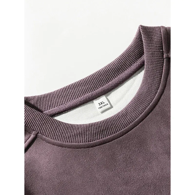 Marka fioletowa bluza męska zamszowa O Neck jesienno-zimowa workowate męskie bluzy Casual z długim rękawem 2026 nowe męskie topy — image 7