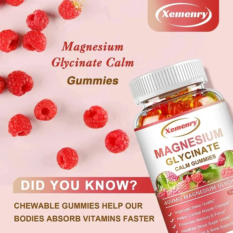 Magnesium Glycinate Gummies Lugn lindrar stress Stöd Sömnstöd Minneskoncentration och muskelspasmer — image 4