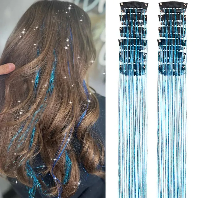 12pcs Per Pack of BB Hair Clips Shiny Metallic Hair Extensions with Clips Synthetic Hair Sparkling Hair Accessories for Women — image 12