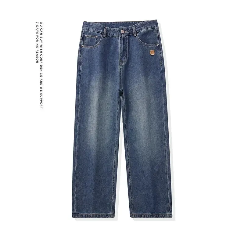 High Streets Spring Summer Men's Jeans American Retro Baggy Wide Leg Denim Pants Loose Solid Cotton Jeans Male Trendy Trousers