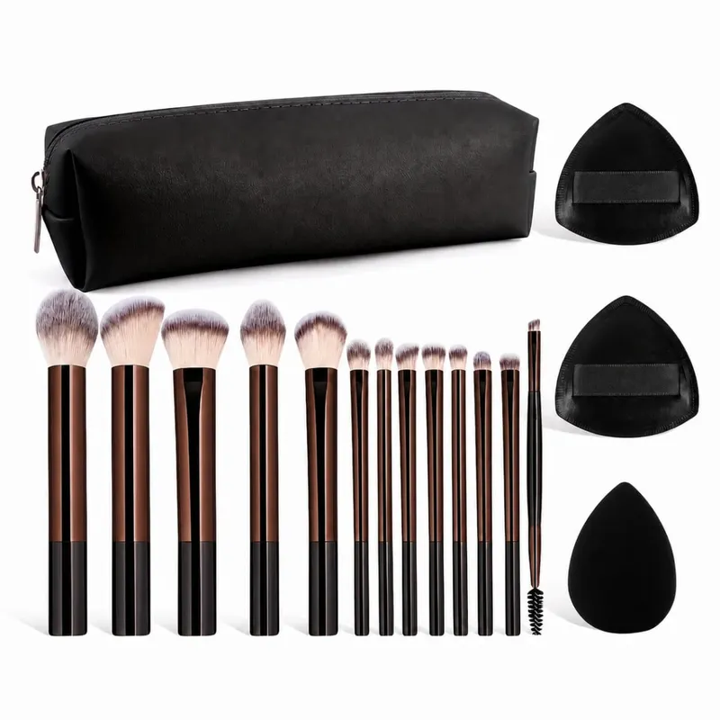 17PCS Professional Makeup Kit Including 13 Aluminum Brushes Carry Bag & 3 Sponge Puffs Powder Eyeshadow Blush and Detail Too — image 8