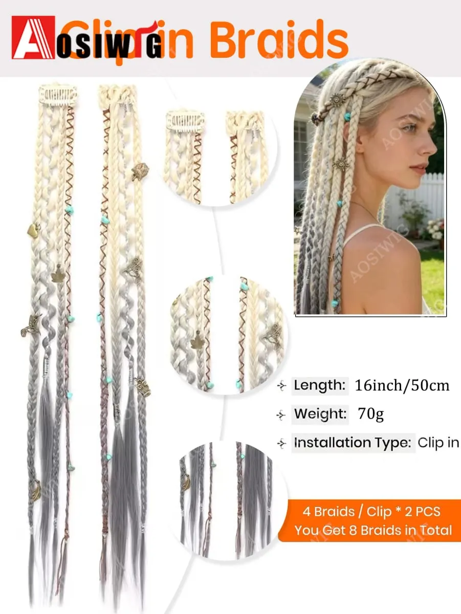 Ombre Synthetic Boho-style Small Twisted Braided Hair Extensions For Women Wig Braids BB Clip-on Spicy Girl Brown Boxing Braids — image 4
