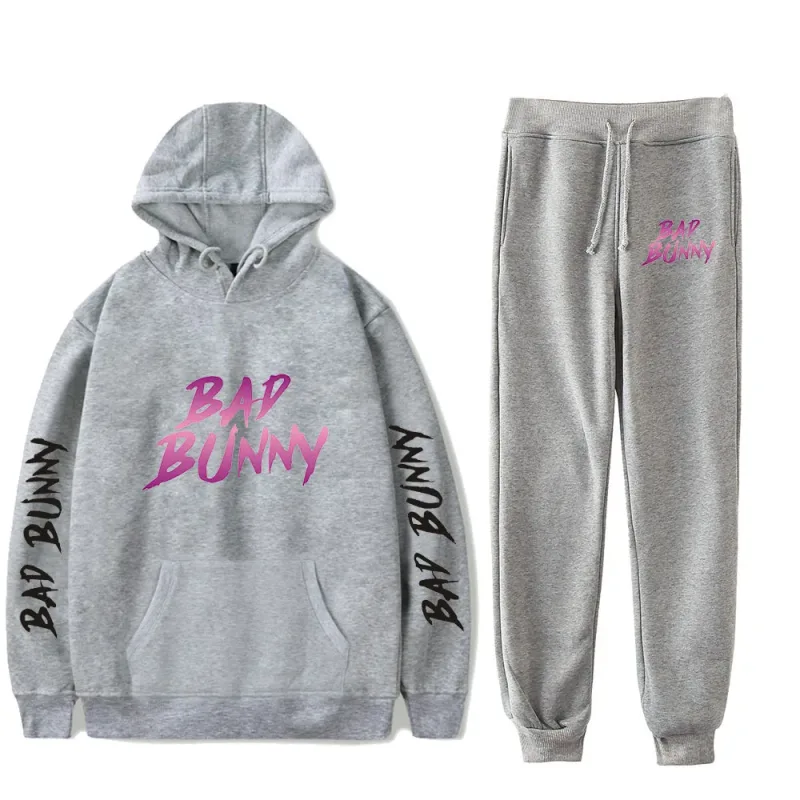 Harajuku Comfortable Funny bad bunny Print Sweatshirt Sweatpants Suit Men/Women Hoodies+ Trousers Suit Cute 2 Piece Set Clothes — image 19