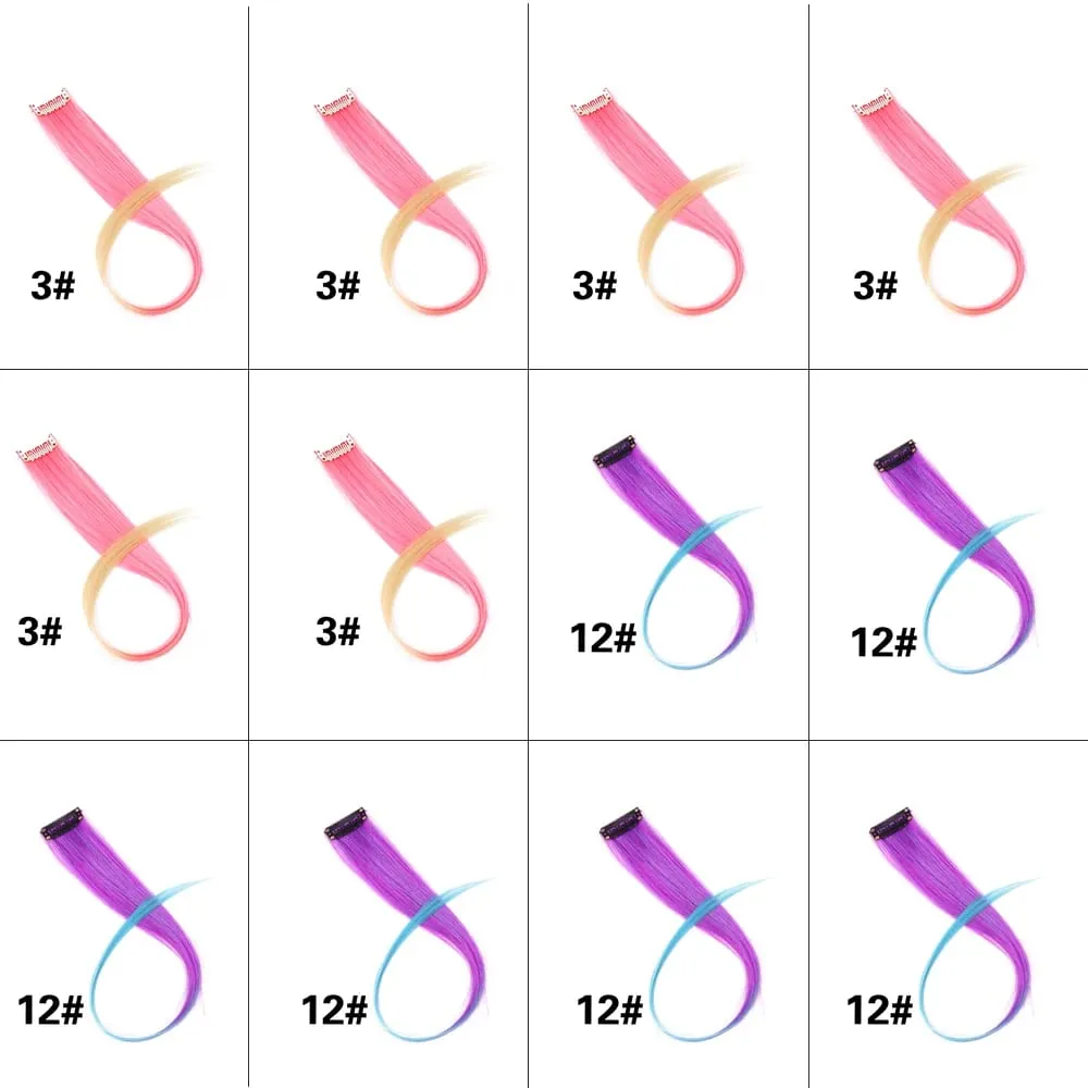 12 Pcs Clip In Colored Hair Extensions For Kids Women 20 Inches Rainbow Long Straight Synthetic Hairpiece Heat Resistant Hair — image 9