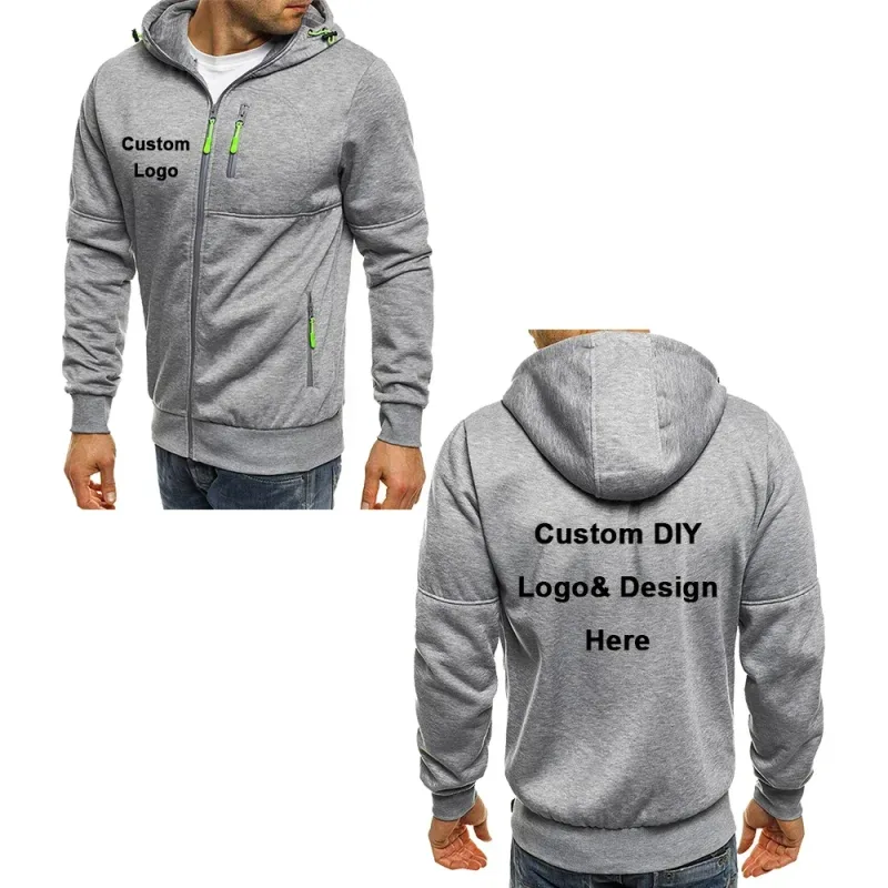 Men's Hooded Jacket with Pocket Zipper Customized Image Text with Personalized Logo Casual Sports Streetwear Men's Wool Sweat — image 4