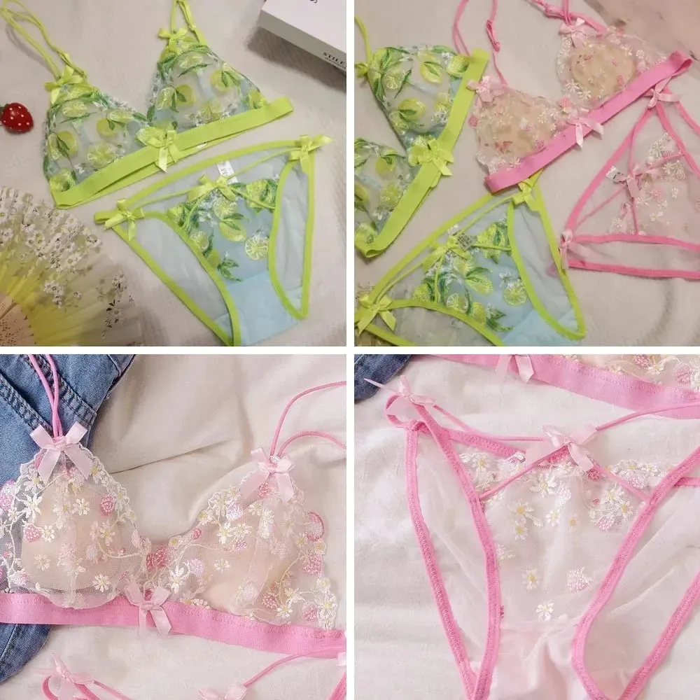 Sexy krajkový Bralette Set pro ženy Triangle Cup Wireless Pohodlné spodní prádlo — image 2