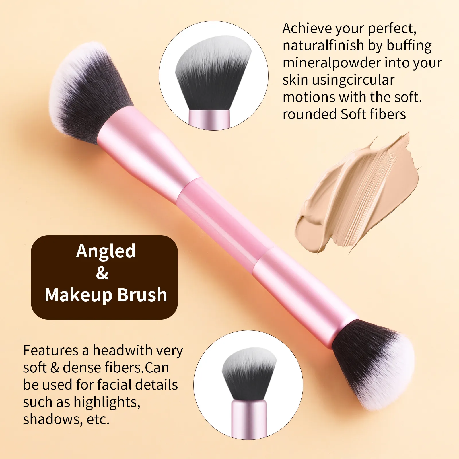 4Pcs Pink Double-Ended Makeup Brushes Set Easy Grip Plastic Handle Eyeshadow & Loose Powder Brushes — image 5