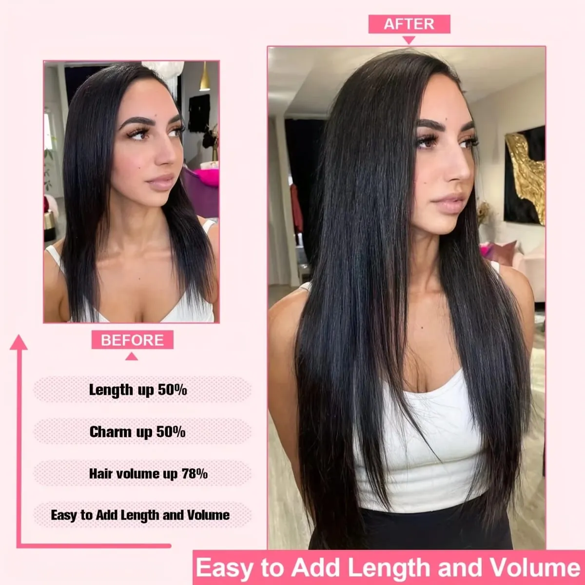 20" Straight Super Long 7pcs Set Thick Clip in on Hair Extensions Straight Full Head Black for Women Synthetic Hair — image 5