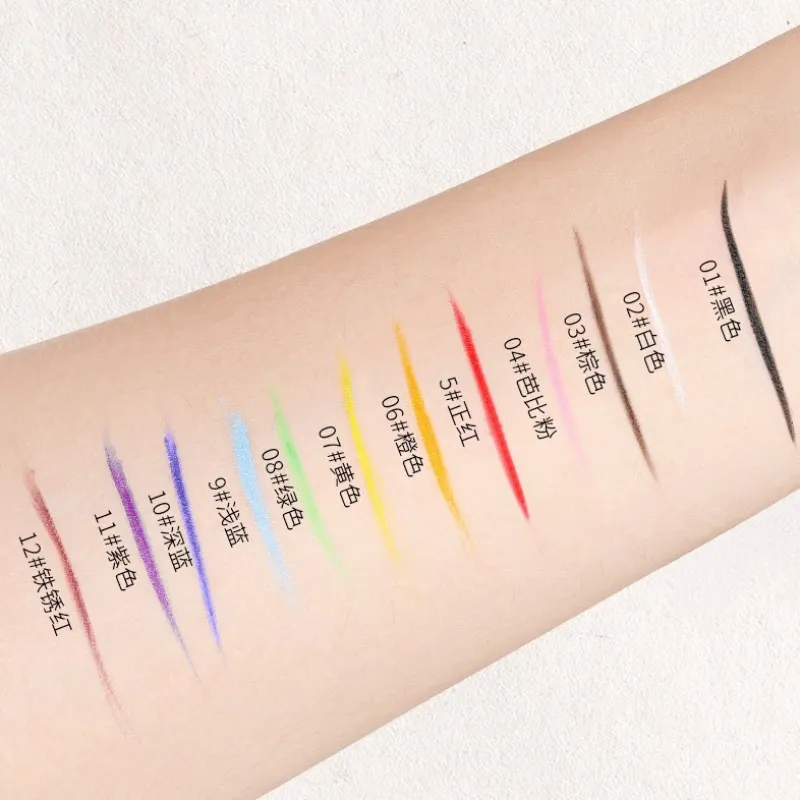12 kolorów wodoodporny eyeliner w pisaku bardzo cienka końcówka eyeliner w płynie długotrwały eyeliner szybkoschnący kolorowy makijaż na cosplay — image 6