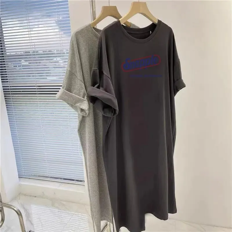 American Retro Letter Printed Plus Size Loose Short Sleeved Dress for Women — image 3