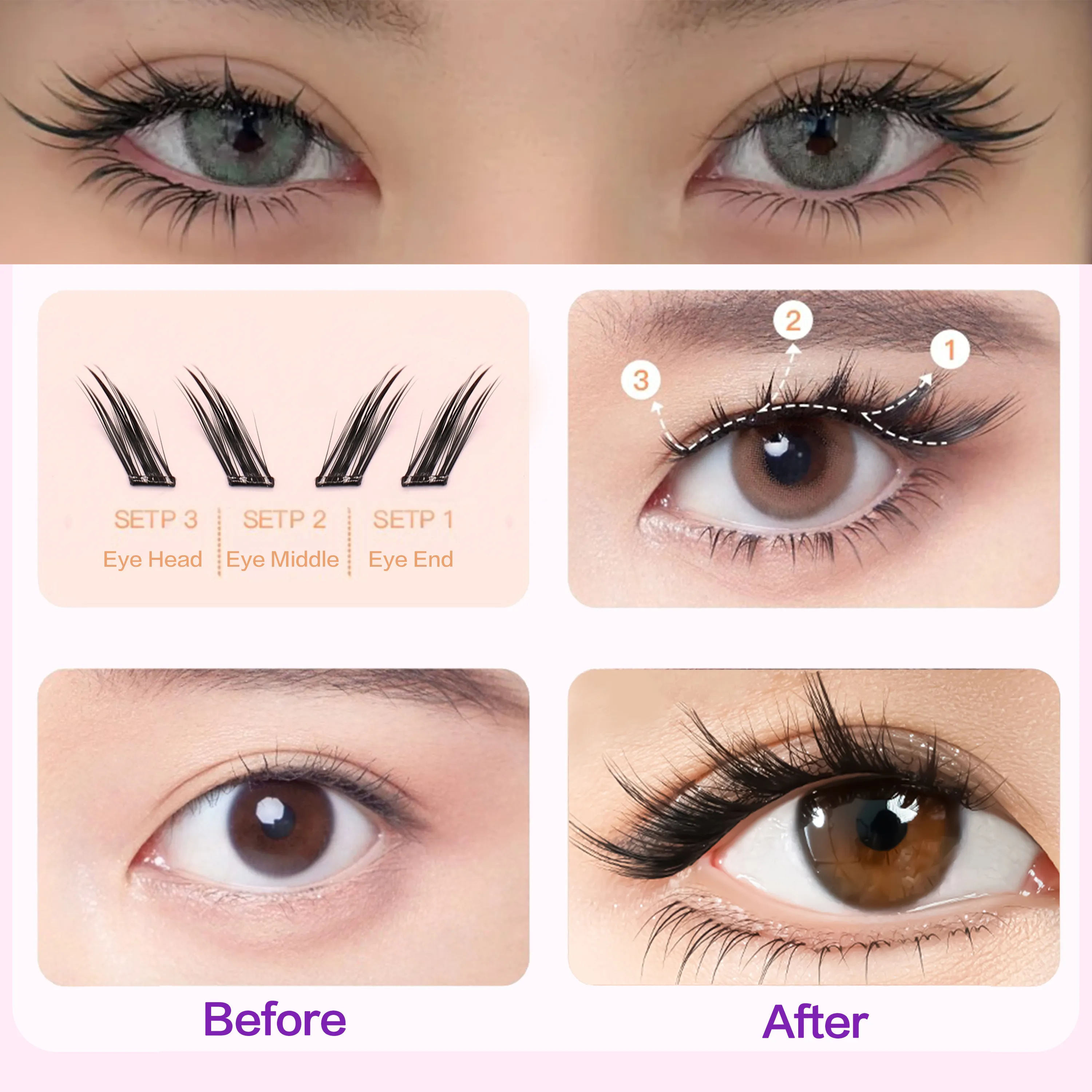 FindLove Fox Eye Lashes Pre Glued ขนตาปลอม C Curl 12 มม.Reusable Manga Lashes นุ่มไม่มีกาวต้องการขนตาแต่งหน้าเครื่องมือ