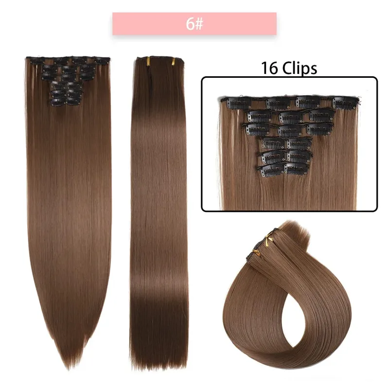 6-Piece Set 24-Inch Synthetic Clip-On Hair Extensions Straight Hair Removable Lightweight Synthetic Wig Women's Exclusive — image 9