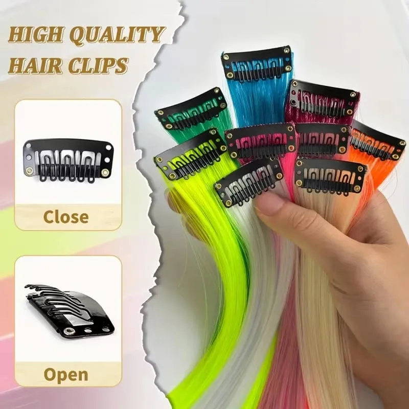 22Inch Synthetic 8pcs Long Straight Clip-In Hair Extension Highlights Multi-Color Rainbow Hairpiece for Women Daily Praty Use — image 5