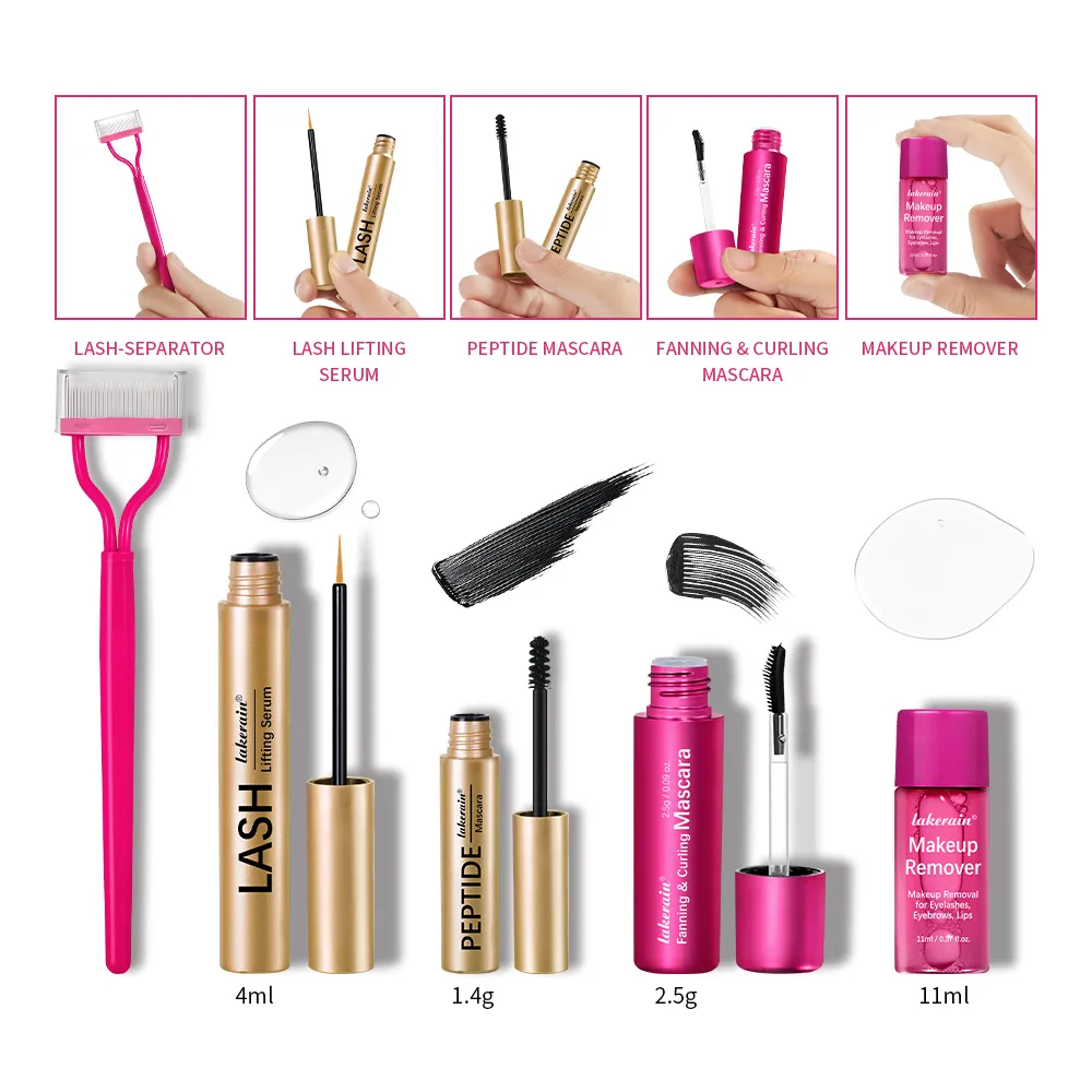 4Pcs/Set Fast Growth Eyelash Serum Treatment Lengthening Curling Mascara Lash Separator Curly Lash Kit Eye Care Makeup Cosmetic