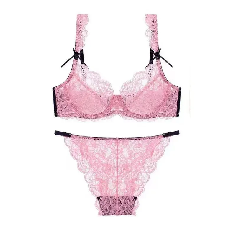Romantic Atmosphere Lace Minimizer Bra Ultra Thin Sponge Free Wirefree Women Seamless Full Coverage Bust Push Up Set BANERDANNI — image 2