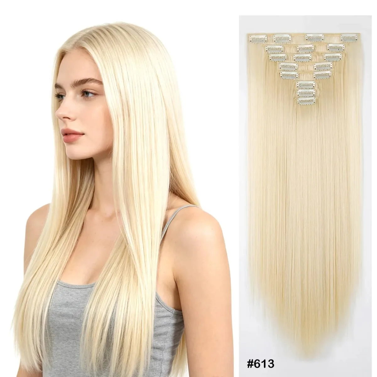 Clip In Hair Extensions Full Head 8 Pieces 17 Clips Synthetic Straight 24 Inch Matte Hair Set Multiple Colors