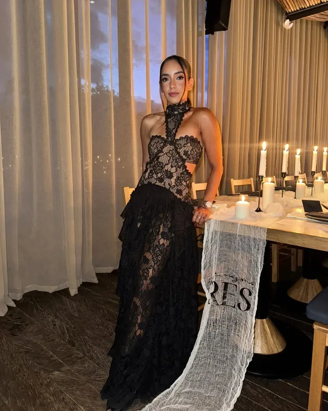 Sexy Lace Patchwork Dress Women Hollow Out Sleeveless Party Club Long Skirt See Through Halter Evening Gown Vacation Lady Robes — image 8