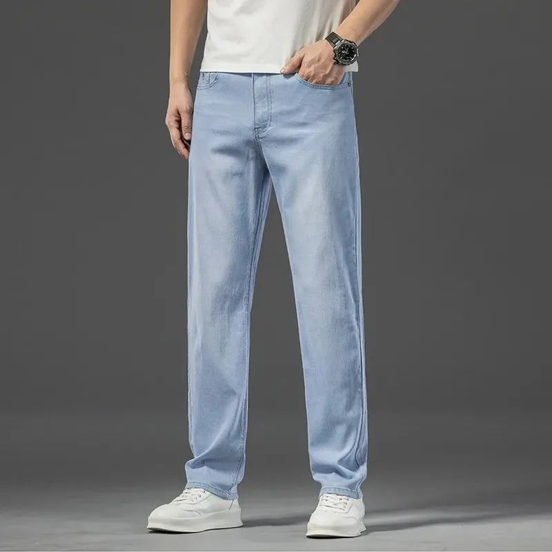 2026 Spring Summer New Men's Thin Light Blue Jeans Business Casual Stretch Pants Denim Trousers Male Brand Clothing — image 3