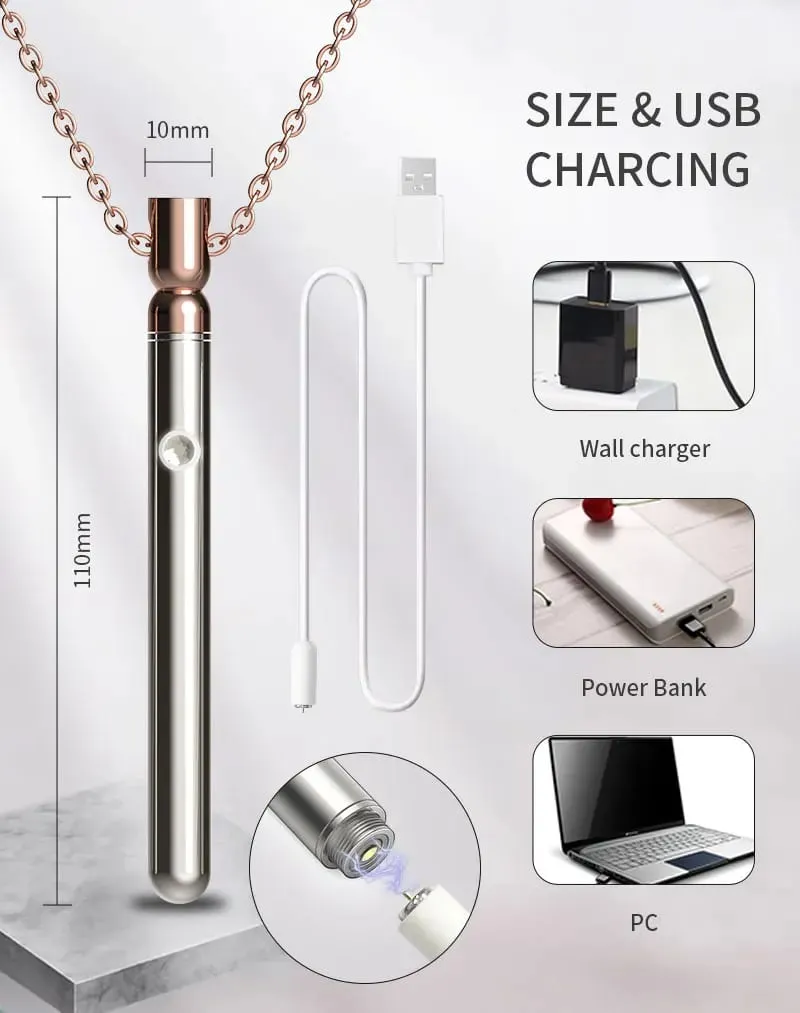 Necklace Bullet Vibrators Rechargeable Portable Stainless Steel Sliver Vibrating Pendant Massager Discreet Sex Toys For Women — image 5