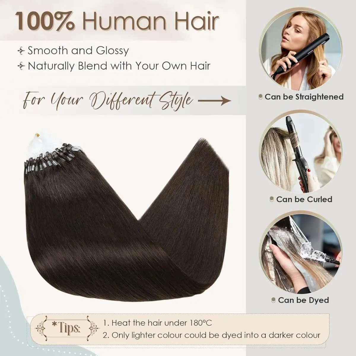 Micro Loop Human Hair Extensions - 50 Strands Thick Straight Clip-In Hair for Instant Volume & Length — image 5