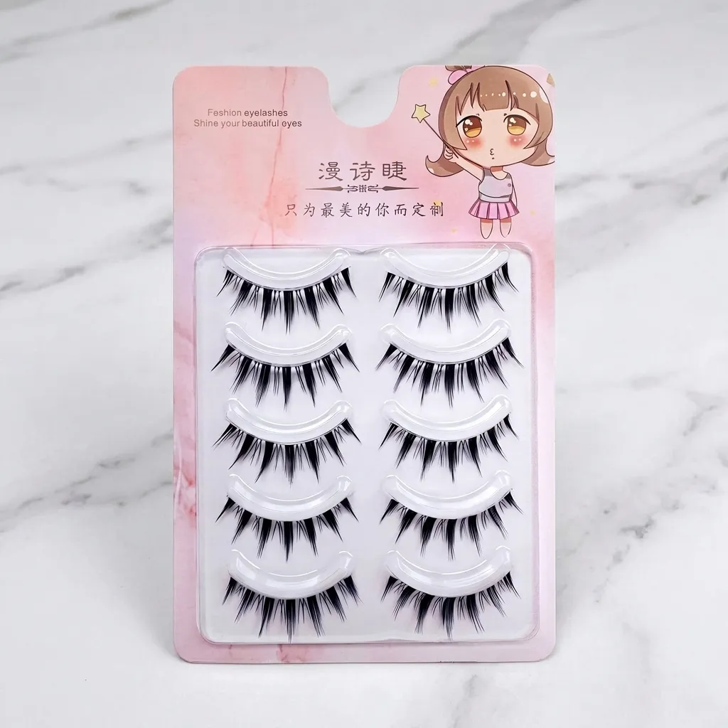 5pairs Korean Style False Eyelashes Natural Manga Lashes Cluster Perfect Daily Eye Makeup Curling Synthetic Fiber Lash Extension — image 1