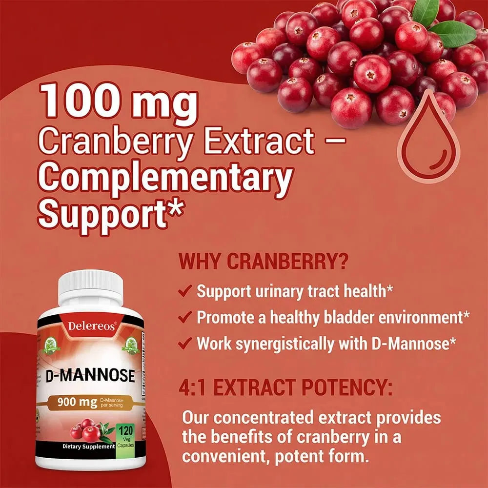 Organic D-Mannose 900mg Per Serving 120 Capsules Strongly Supports Urinary Tract Cleanse in Women and Prostate Health in Men — image 5