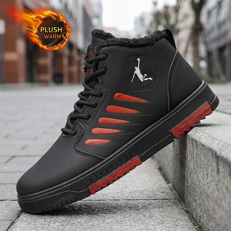 Men Winter Fleece Lined High‑top Sneakers Lace‑up Leather Upper Non‑slip Sole Warm Casual Skate Shoes For Daily Wear — image 4